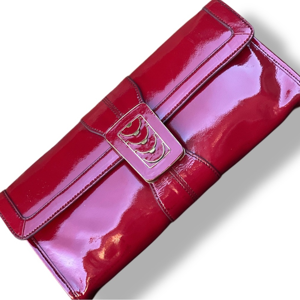 VINTAGE COLE HAAN Red Patent Leather Art Deco  Clutch - Picture 3 of 14